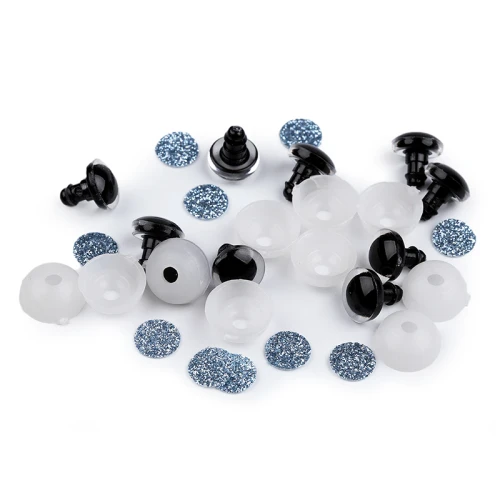 Oczy brokatowe do maskotek / 12 mm / błękit / 10 szt.