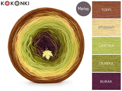KOKONEK Merino 777 - Toffi/ptysiowy/limetka/oliwka/burak