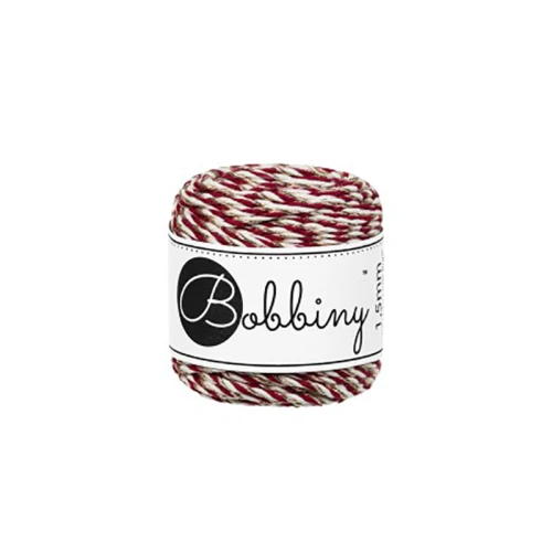 Sznurek skręcany 3-żyłowy bawełniany Bobbiny 3ply Macrame Rope / Świąteczny szampański / Holiday Champagne / 1,5mm / 35m