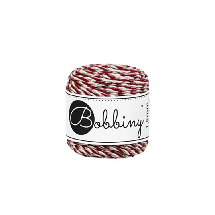 Sznurek skręcany 3-żyłowy bawełniany Bobbiny 3ply Macrame Rope / Świąteczny szampański / Holiday Champagne / 1,5mm / 35m