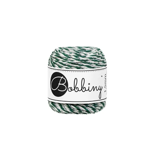 Sznurek skręcany 3-żyłowy bawełniany Bobbiny 3ply Macrame Rope / Świąteczne srebro / Holiday Silver / 1,5mm / 35m