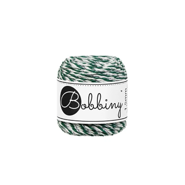 Sznurek skręcany 3-żyłowy bawełniany Bobbiny 3ply Macrame Rope / Świąteczne srebro / Holiday Silver / 1,5mm / 35m