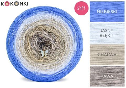 KOKONEK_Soft 305 - Niebieski/jasny błękit/chałwa/kawa / 3 nitki / 1200 m / 240 g – GOTOWY