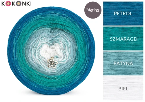 KOKONEK Merino 782 - Petrol/szmaragd/patyna/biel