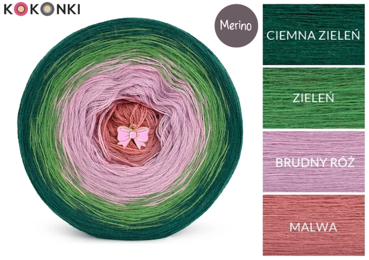 KOKONEK Merino 784 - Ciemna zieleń/zieleń/brudny róż/malwa