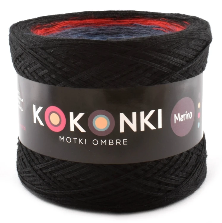 KOKONEK Merino 375 Golden Gate Bridge - czerń/ciemny szary melanż/czerwień/fumo/szaro-niebieski/czerwień